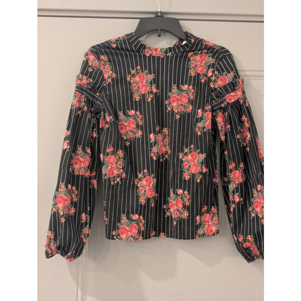 Women's H&M Black & Red Floral Striped Blouse Size 8